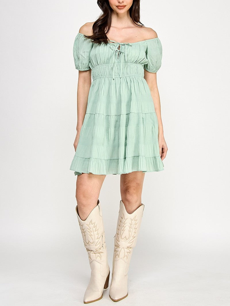 Crinkle Front Tie Mini Dress