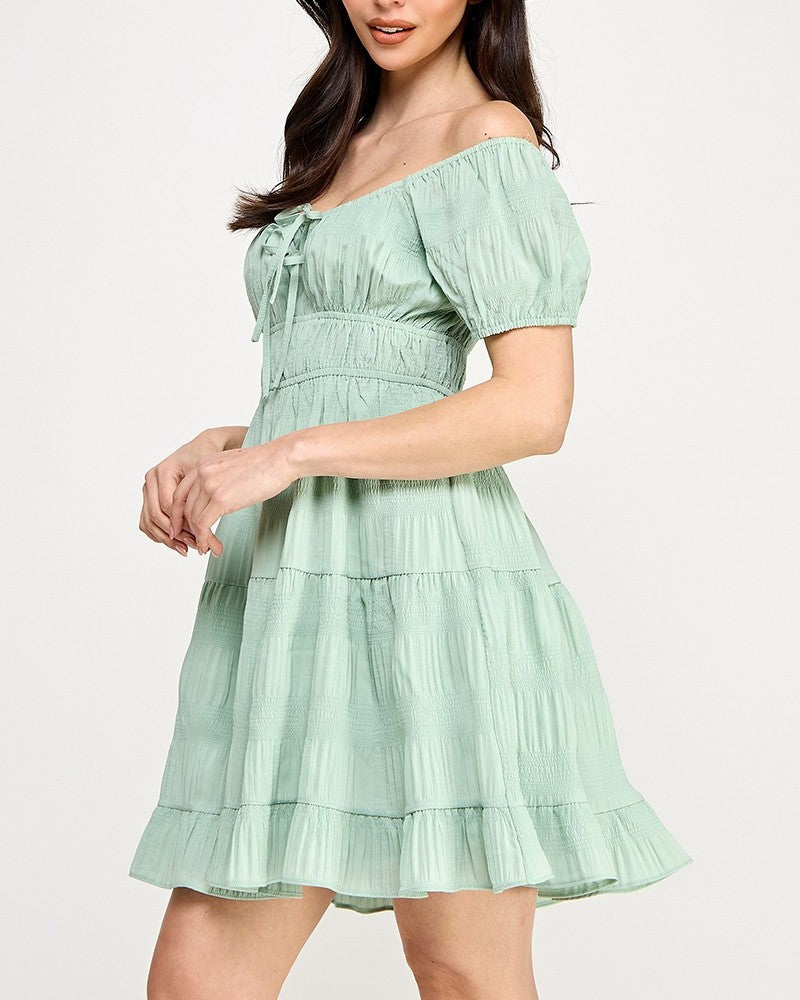 Crinkle Front Tie Mini Dress