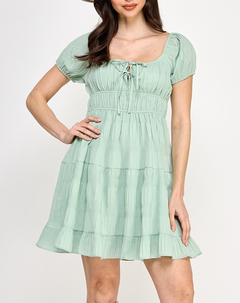 Crinkle Front Tie Mini Dress