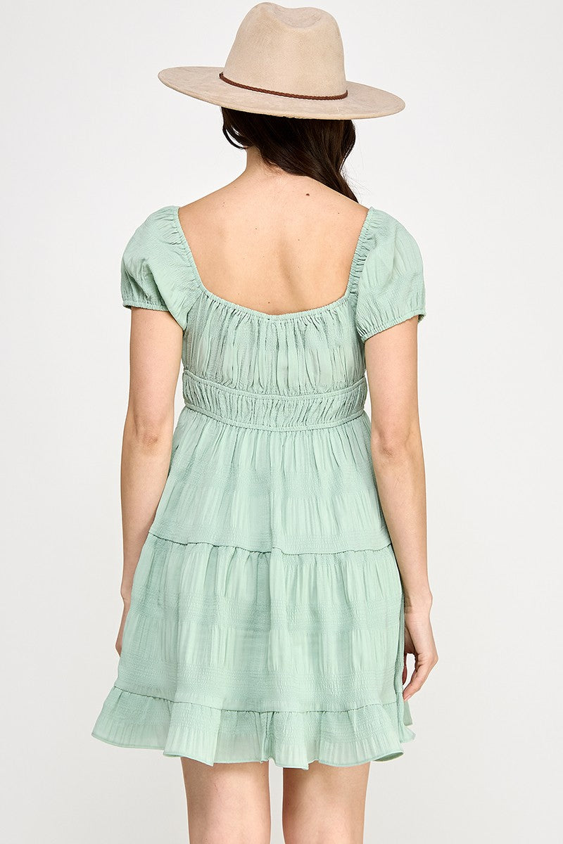 Crinkle Front Tie Mini Dress