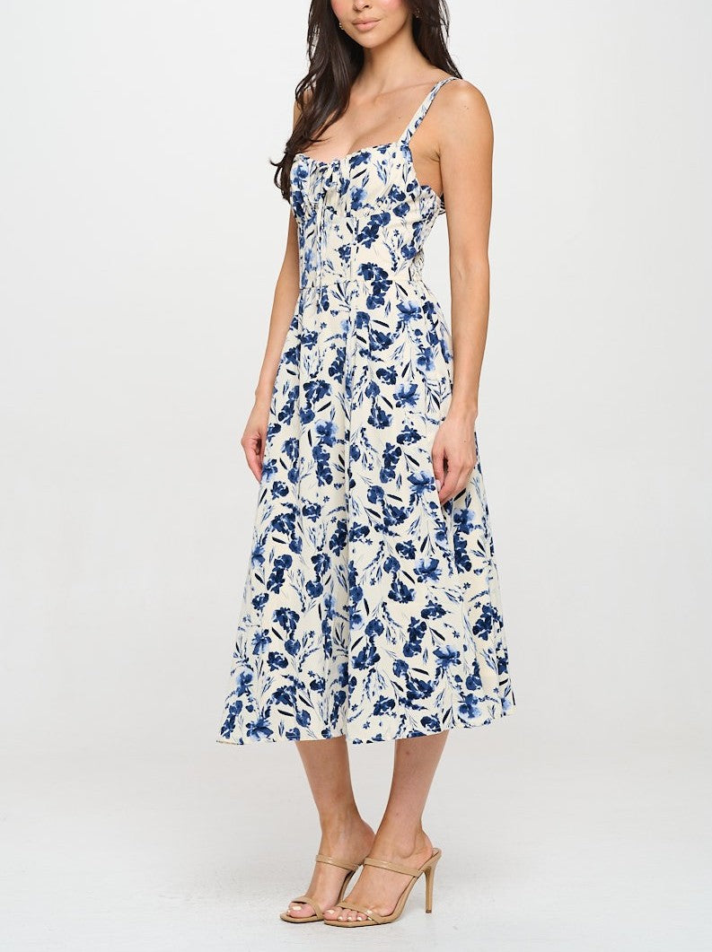 Floral Bustier A-Line Midi Dress
