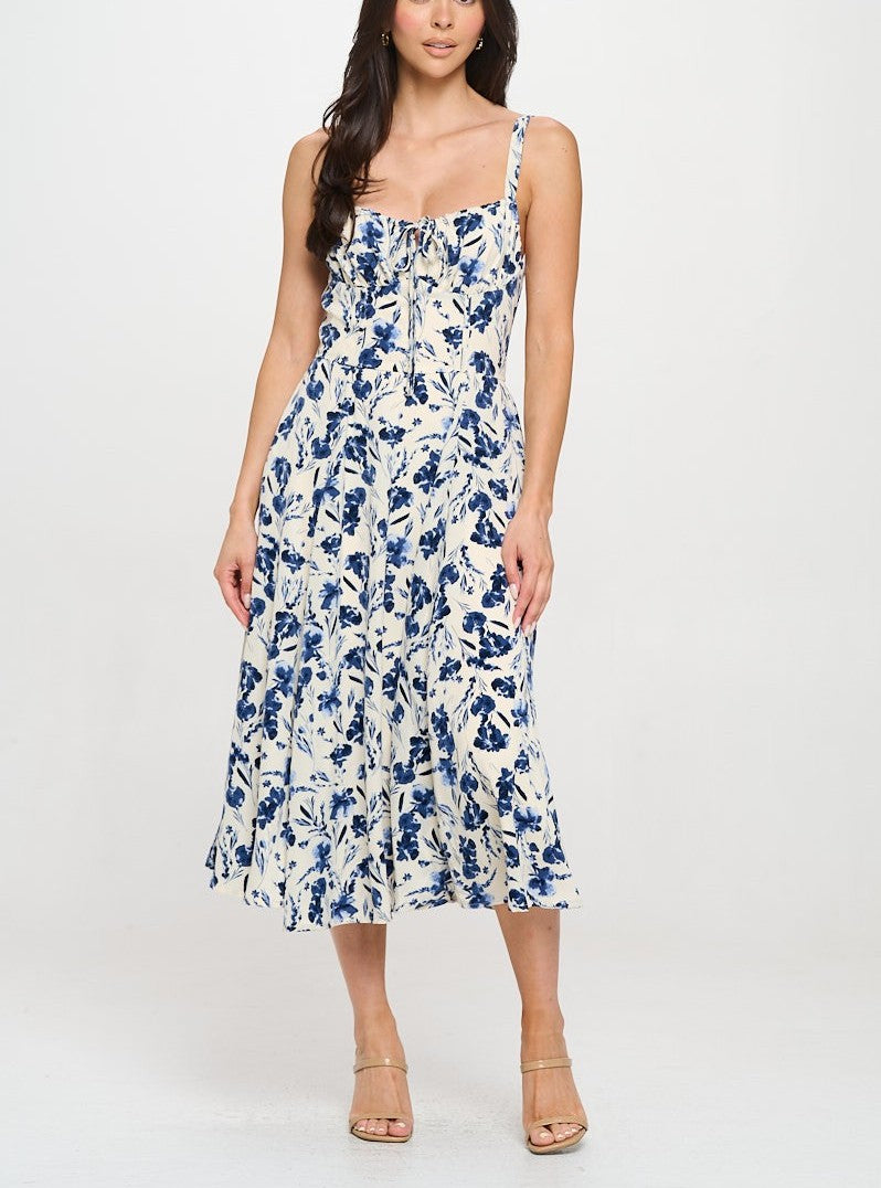 Floral Bustier A-Line Midi Dress