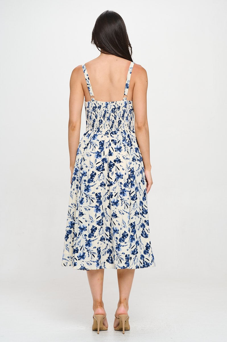 Floral Bustier A-Line Midi Dress