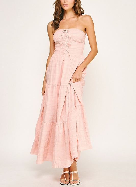 Front Tie Lace-up Off-shoulder Maxi Dress