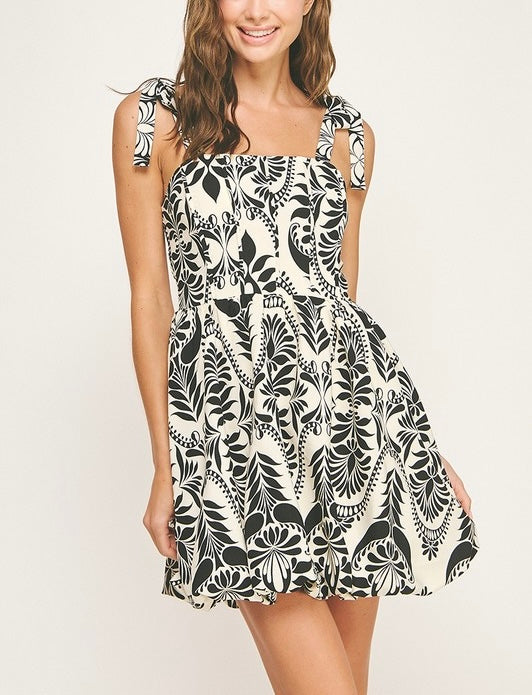 Balloon Dress with Shoulder Ribbon Straps