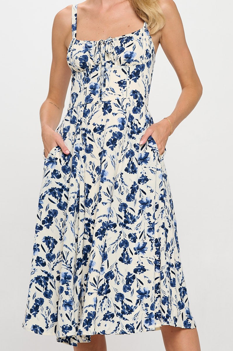 Floral Bustier A-Line Midi Dress