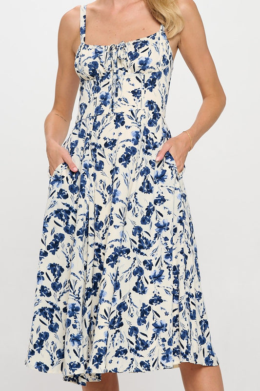 Floral Bustier A-Line Midi Dress