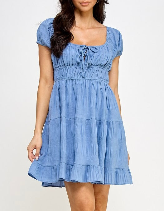 Crinkle Front Tie Mini Dress