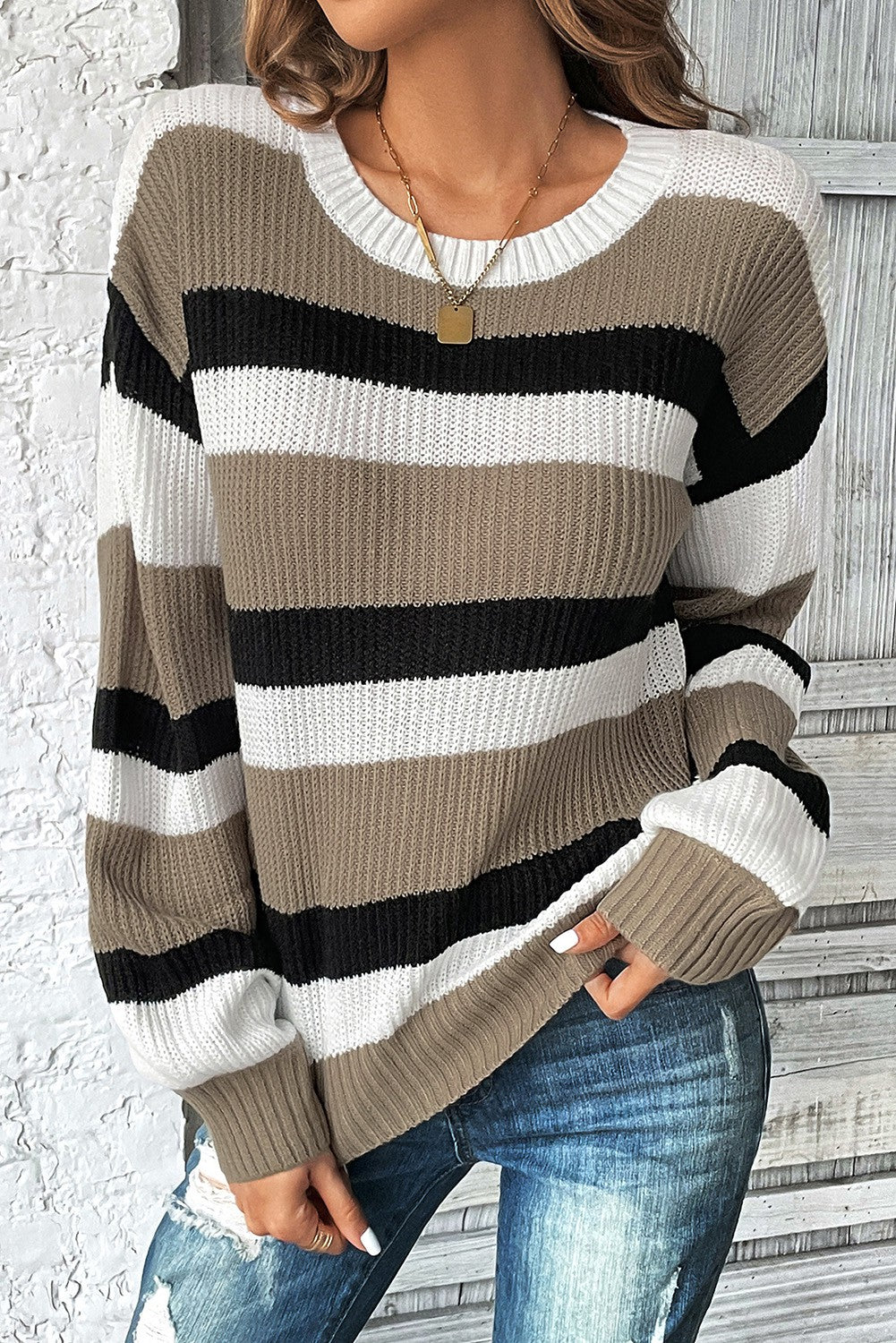 Striped Pattern Knit Sweater